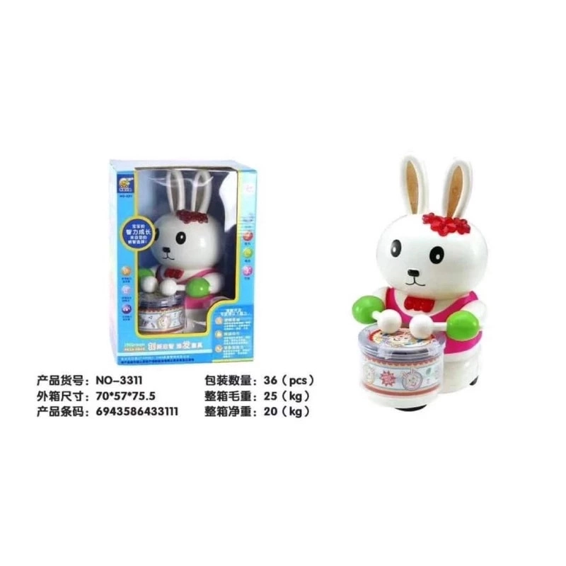 Đồ chơi thỏ gõ trống chạy bằng pin có đèn và âm thanh 3311 music drumming rabbit  275382