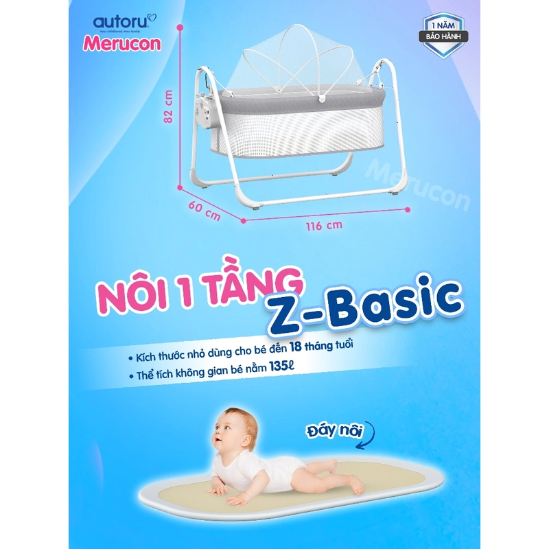 Nôi đưa tự động 1 tầng autoru màu xám 387469