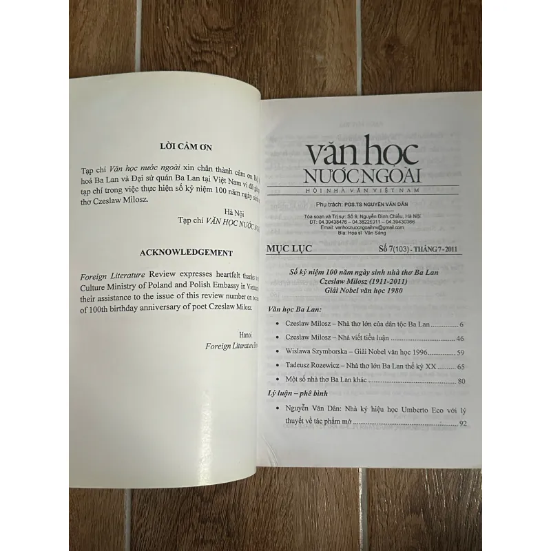 Tạp Chí Văn Học Nước Ngoài - Số 7/2011 (Thơ Ba Lan, Nobel 1996, Umberto Eco, v.v) 740032