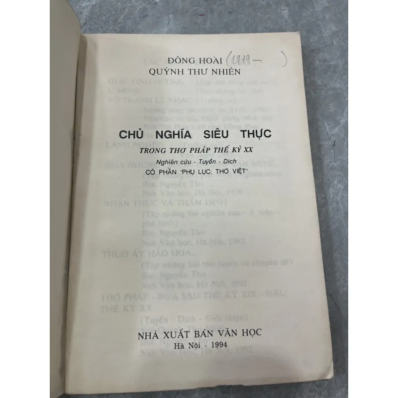 CHỦ NGHĨA SIÊU THỰC TRONG THƠ PHÁP THẾ KỶ XX - ĐÔNG HOÀI, QUỲNH THƯ NHIÊN 1044500