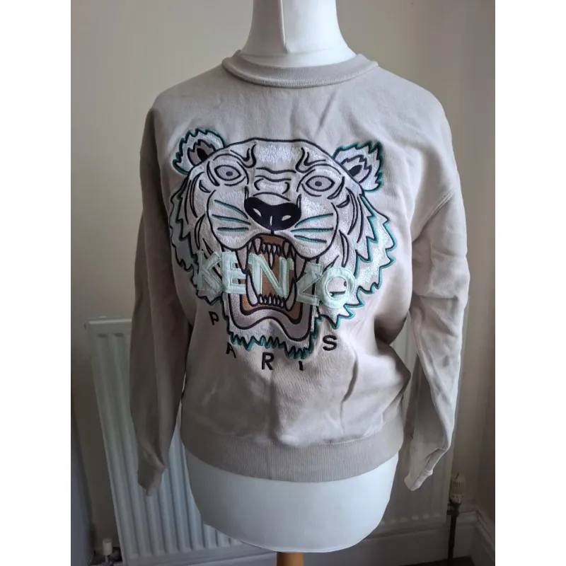 Áo nỉ nữ thêu hình đầu hổ Kenzo màu be size S chính hãng 719292