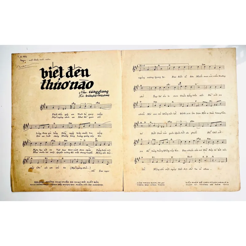 Tờ Nhạc Trẻ Xưa 1973: BIẾT ĐẾN THUỞ NÀO - Tùng Giang & Trường Kỳ (Nhóm Shotguns) 728096