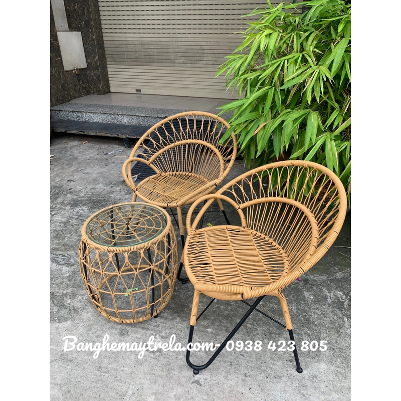 Bàn ghế cafe mây nhựa ban công 455991