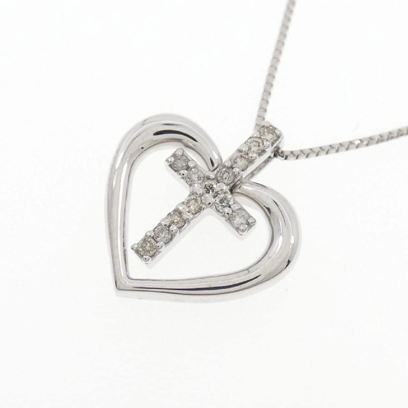 K14WG/K18WG Heart × Cross Diamond Necklace 0.06CT - Hàng hiệu Authentic 859828
