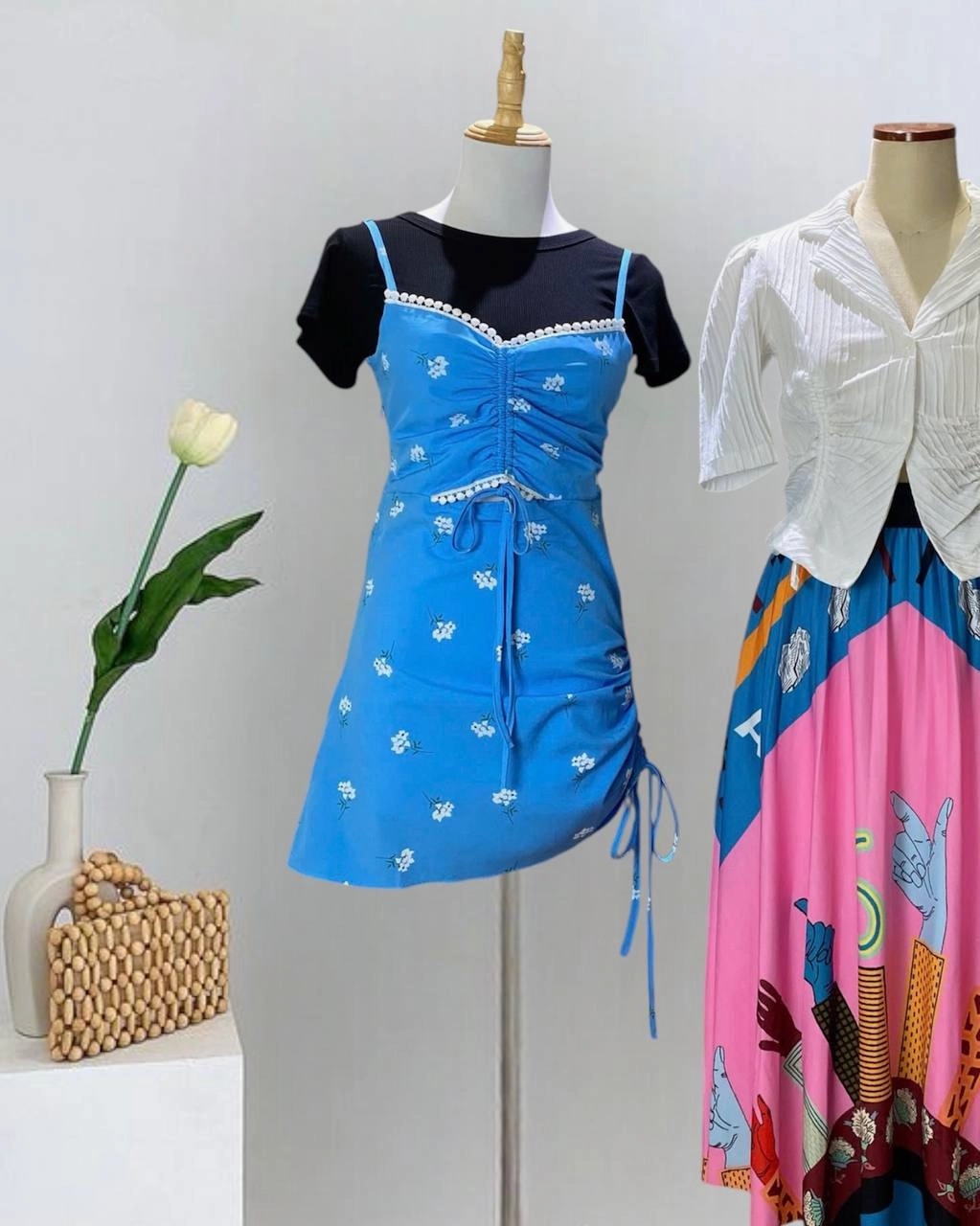 [New] Váy midi hoa nhí xanh dễ thương size S