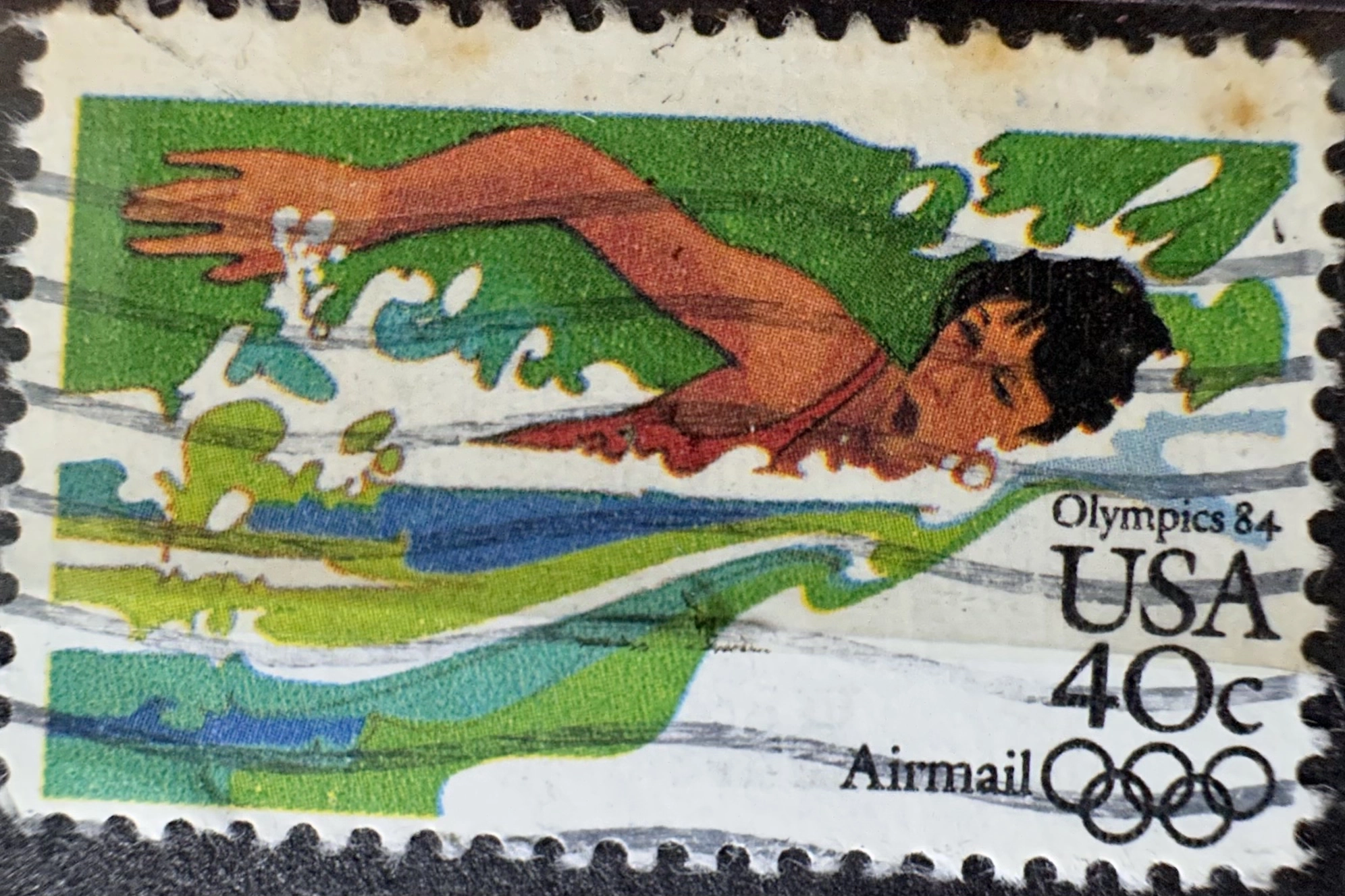 Tem Olympics 1984 – Bơi lội - Tem bưu chính - tem sưu tầm - tem xưa by  - Sách Book Cover - Ngọc Hiển Books