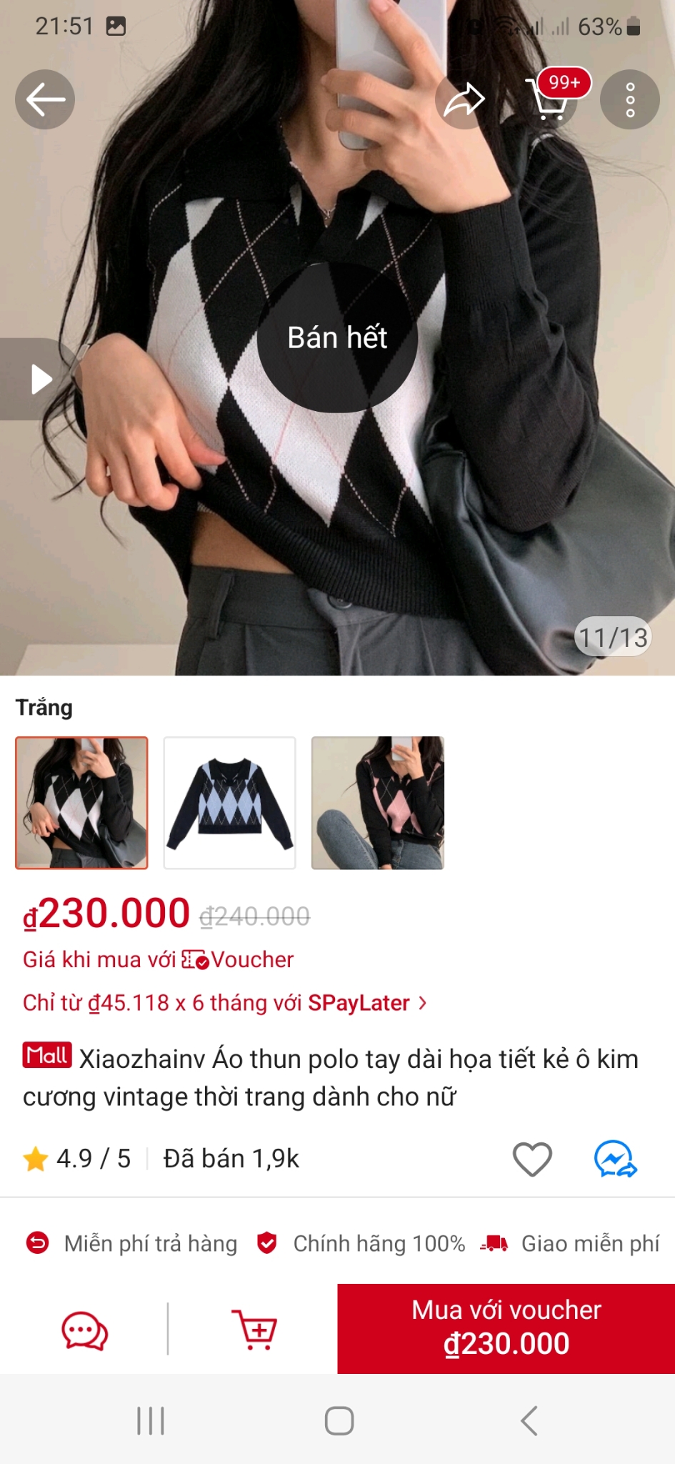 Áo thun croptop tay dài họa tiết ô kim cương 68128