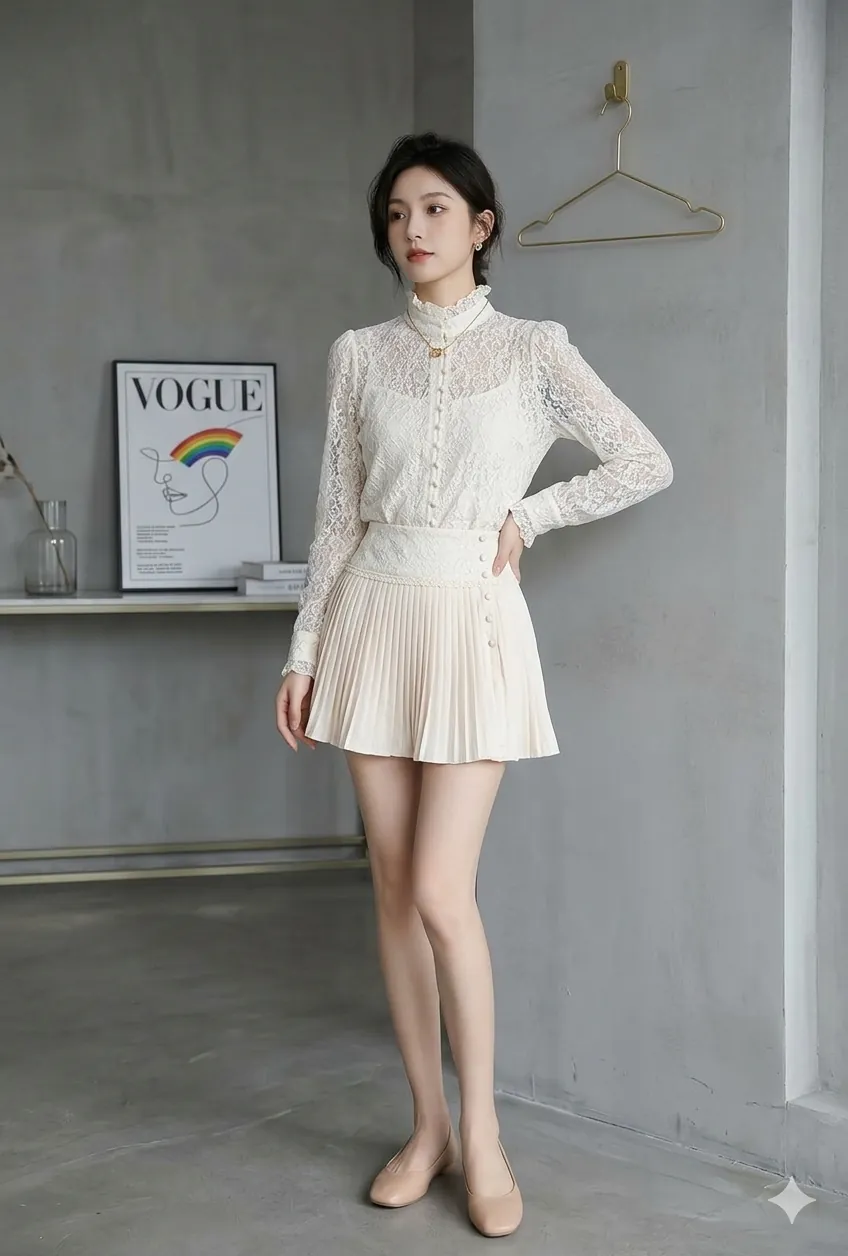 Set váy ngắn áo ren size S M mặc Tết cực xinh