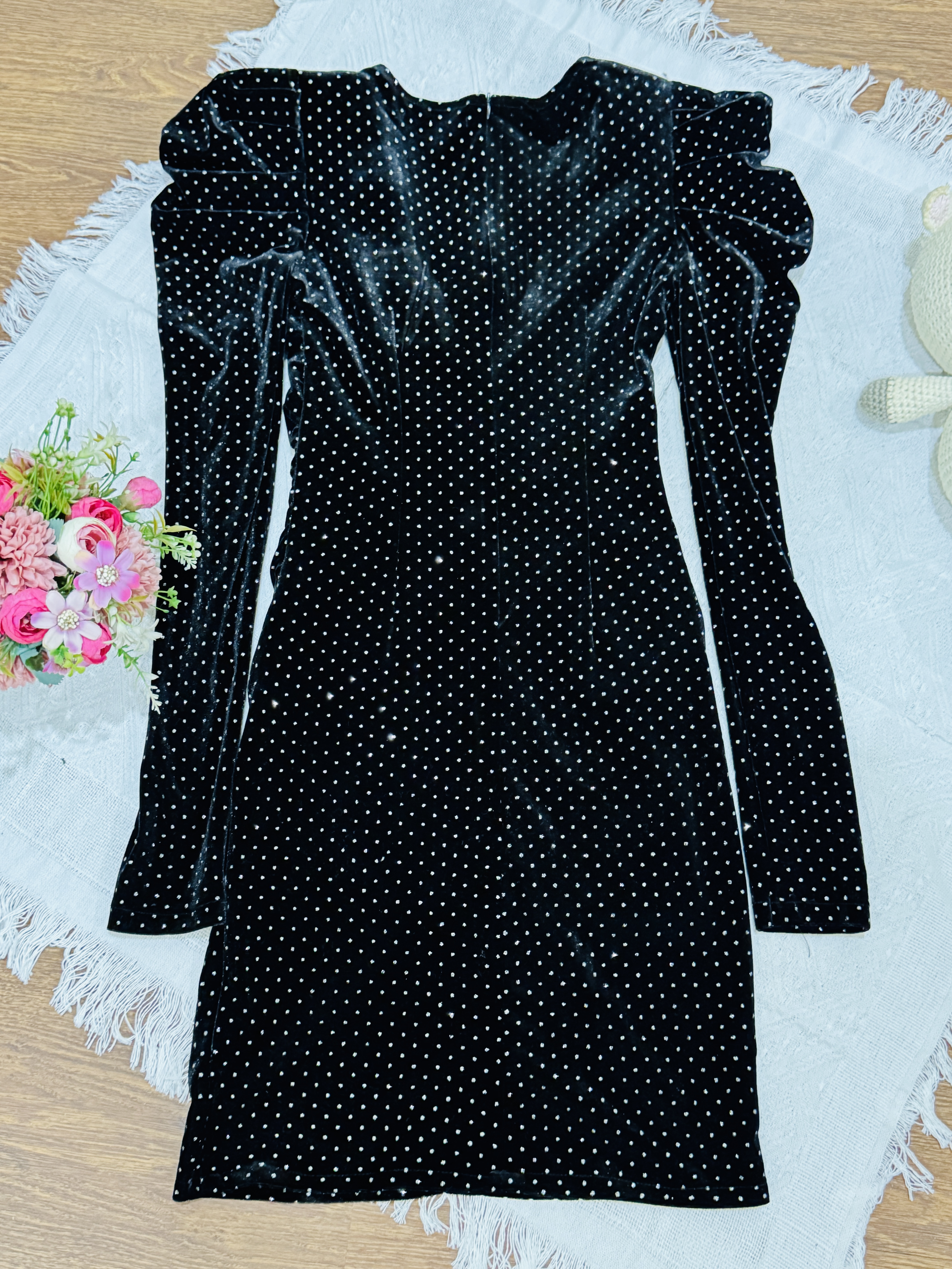 Váy đi tiệc, dáng body, Sz S, thun co giãn 4 chiều, màu đen kim tuyến, mới nguyên mác 475736