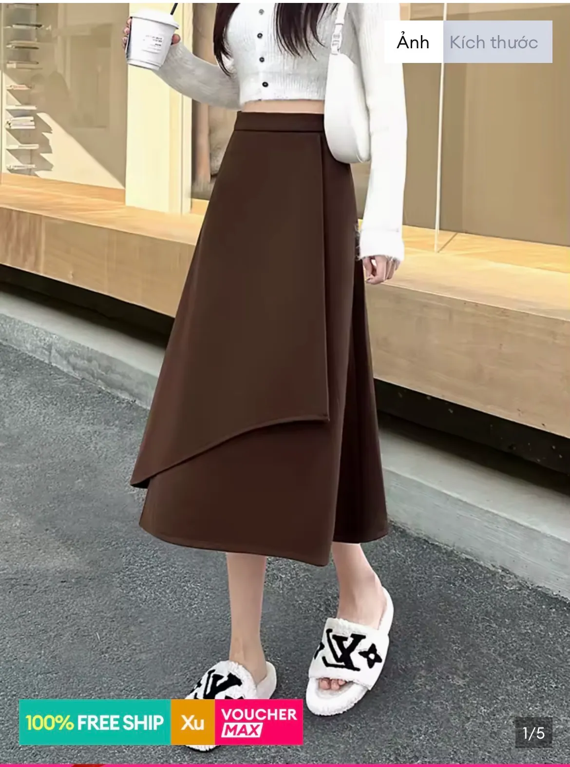 Váy lông cừu midi dáng xòe cao cấp màu đen phong cách Hàn Quốc