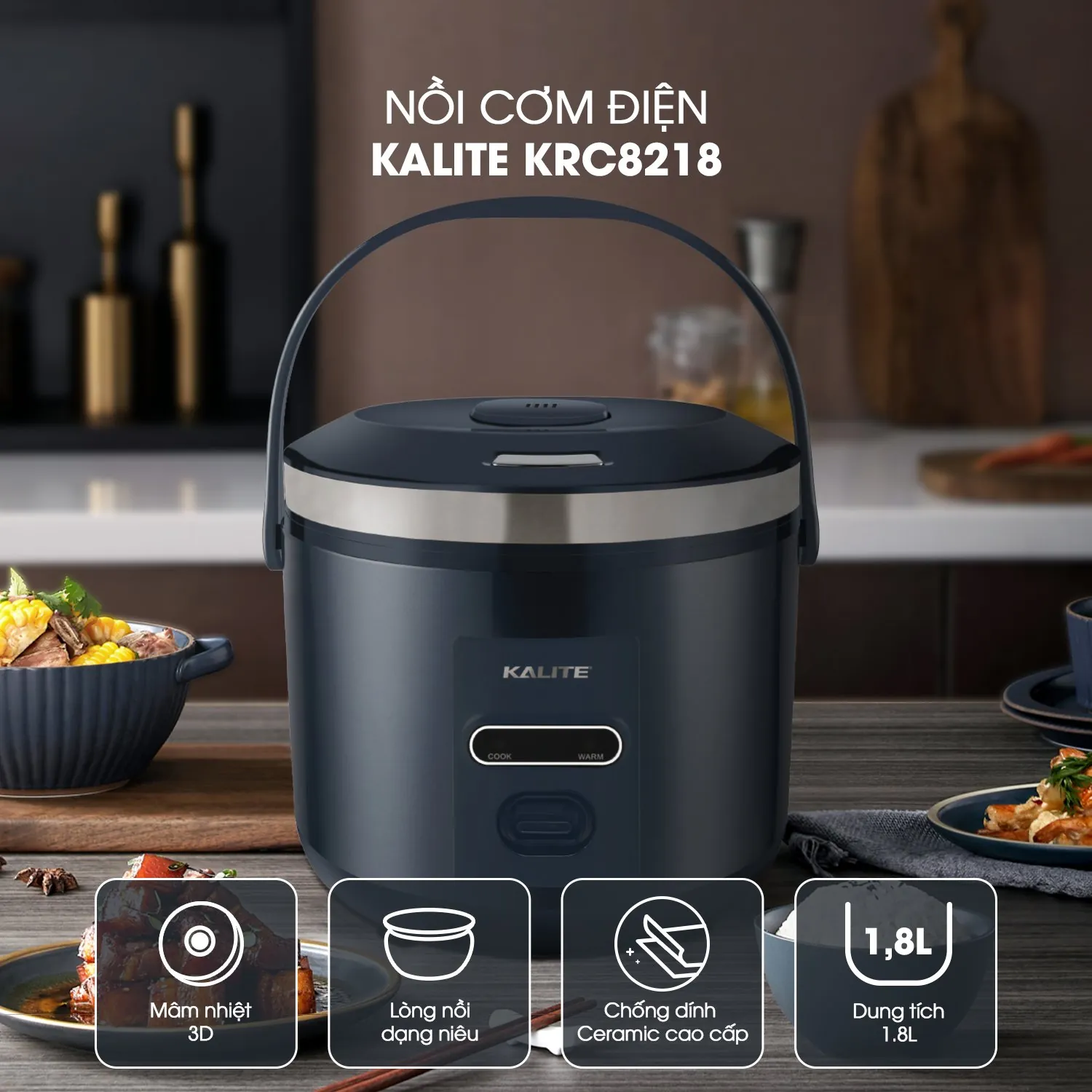🔥 NỒI CƠM ĐIỆN KALITE KRC8218 – DUNG TÍCH 1.8L, NẤU NGON CHUẨN CƠM NHÀ