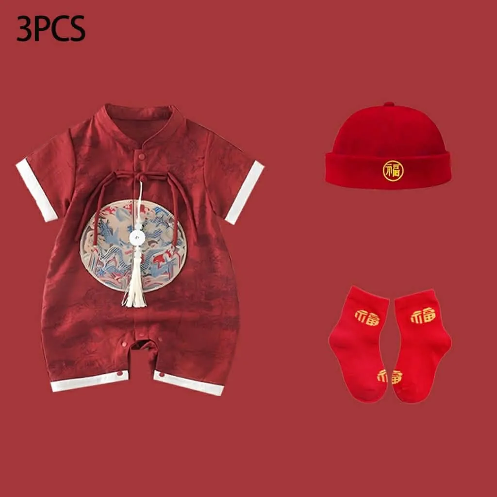 Set body tết cho bé 4-6 thâng tuổi kèm nón và tất