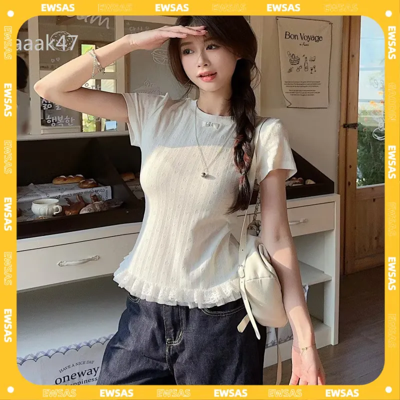 Áo Thun Phối Ren Họa Tiết Trơn Dáng Nhỏ Tôn Body Thời Trang HDSHOP Áo Thun Phối Ren 