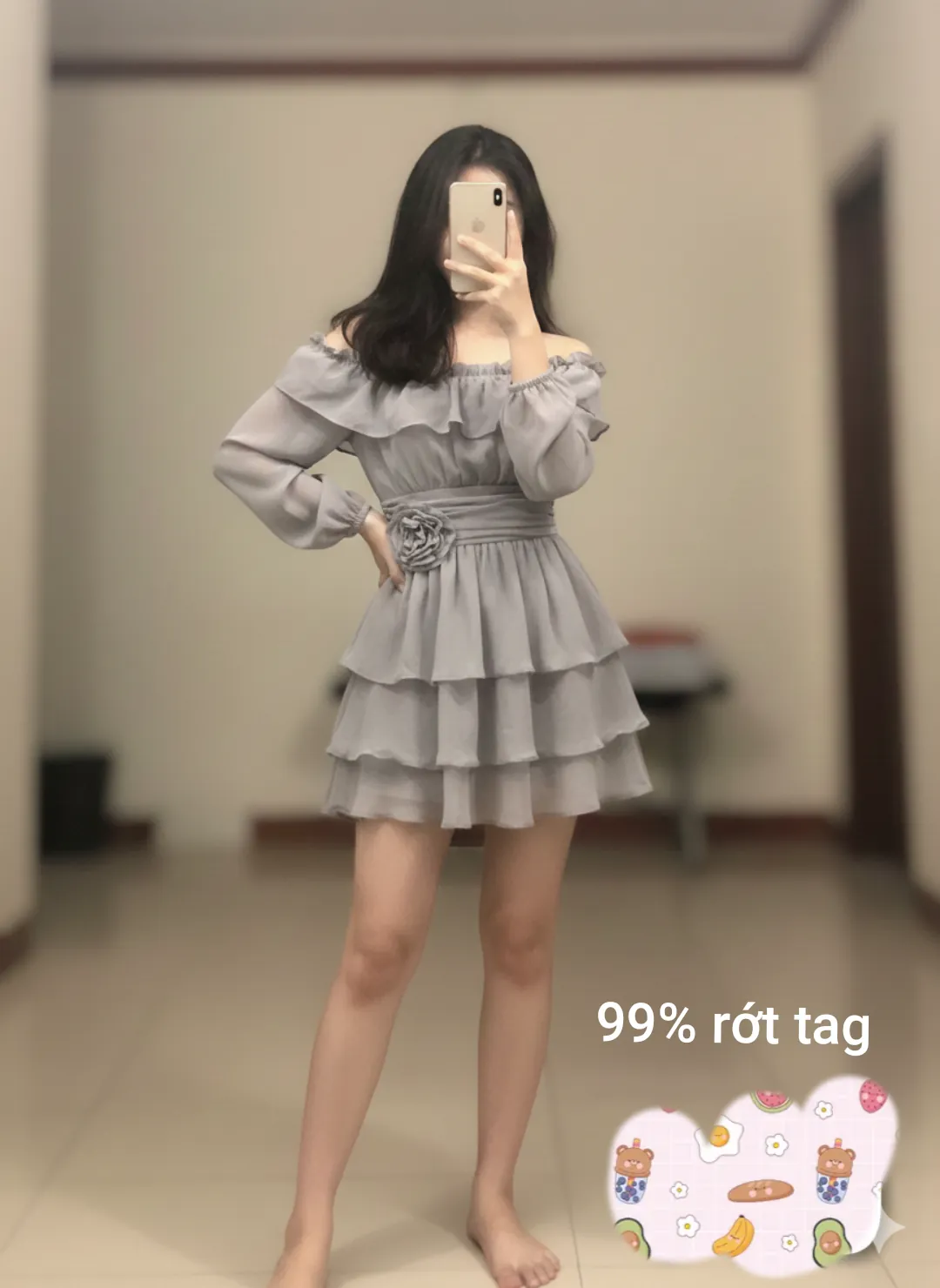 Đầm voan trễ vai xinh xắn size S M còn nguyên tag