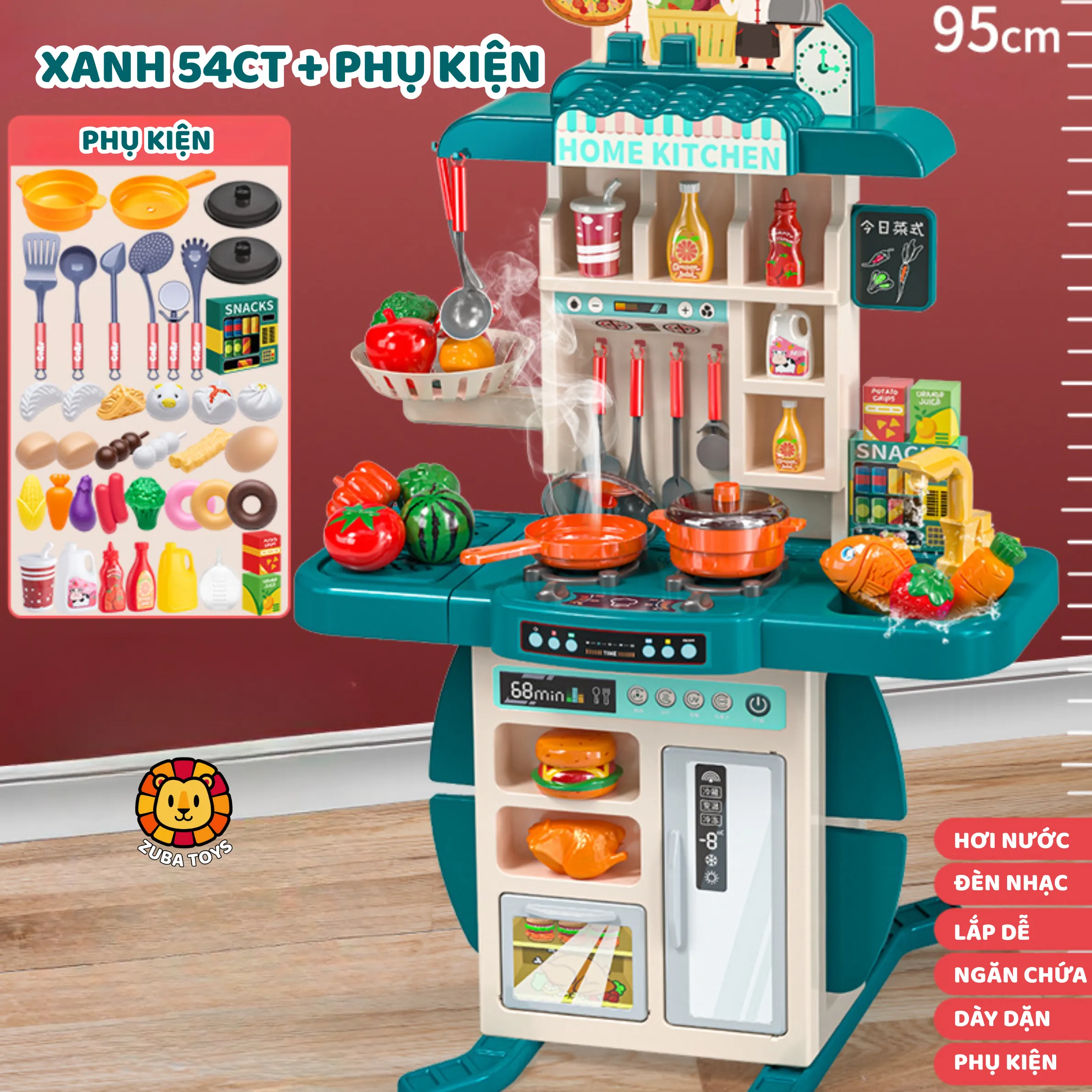 Đồ Chơi Nhà Bếp Cỡ Lớn 95cm Cho Bé Zuba Toys - Mô Phỏng Nấu Ăn Chân Thật, Có Hơi Nước 1007251