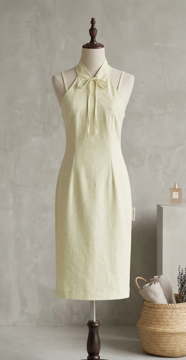 Váy Yếm Cổ Nơ Thanh Lịch - Sắc Xanh Cốm Nhẹ Nhàng