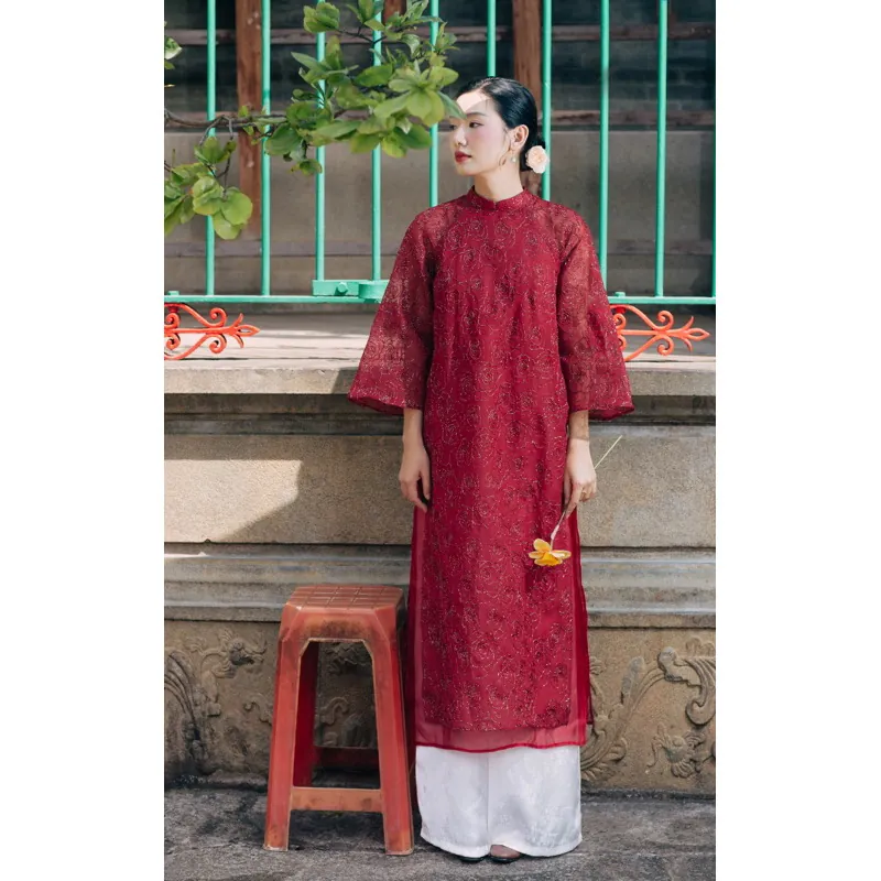 Áo dài Châu Đan - Kiểu dáng cách tân với tone đỏ