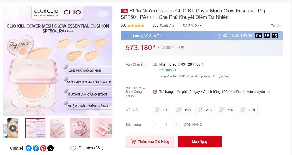 Cushion Clio màu 21C