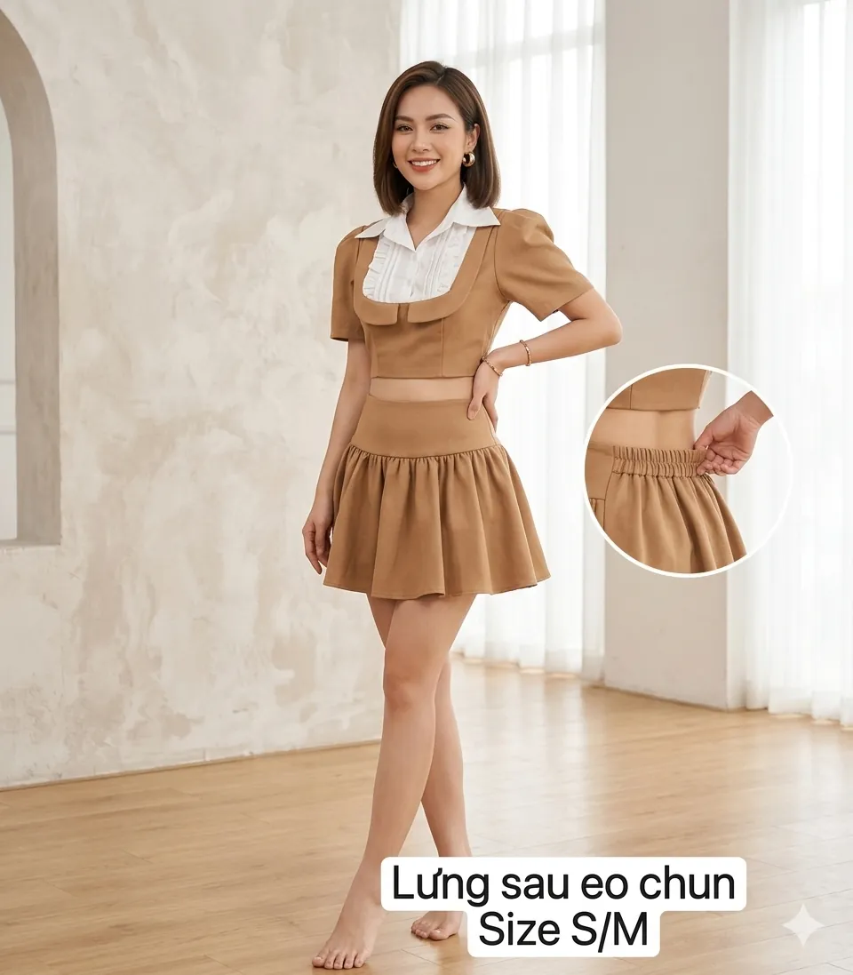 Set Áo Crop & Chân Váy Tan (Brown) 1001210