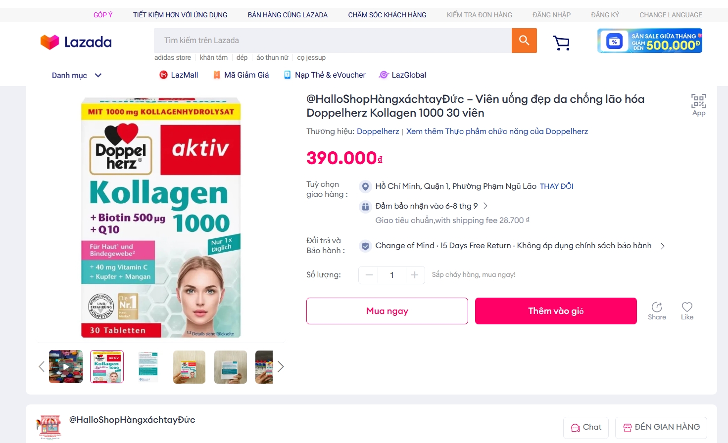 Viên uống đẹp da chống lão hóa Doppelherz Kollagen 1000 30 viên 547504