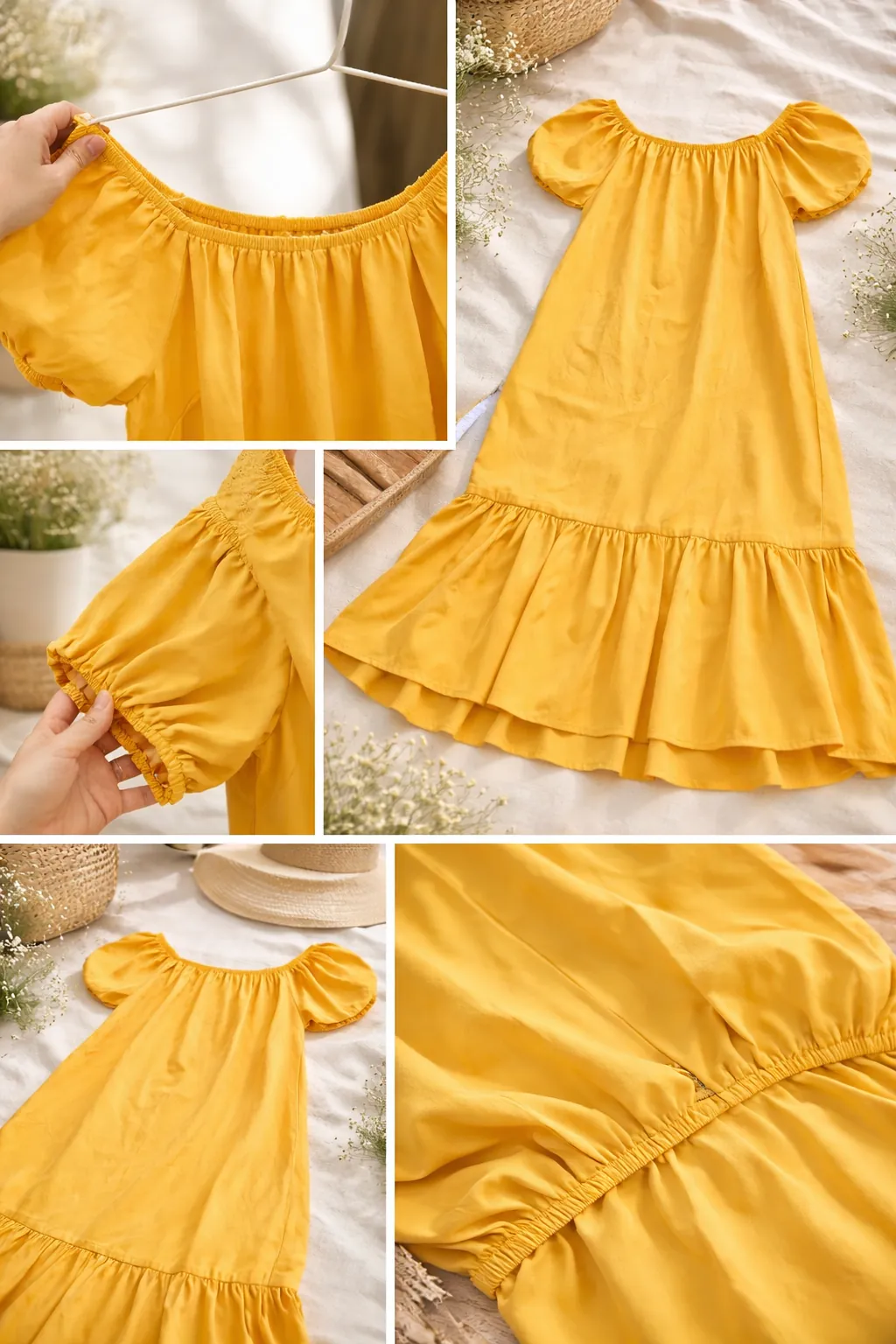 Váy xuông Vàng bo chun cổ