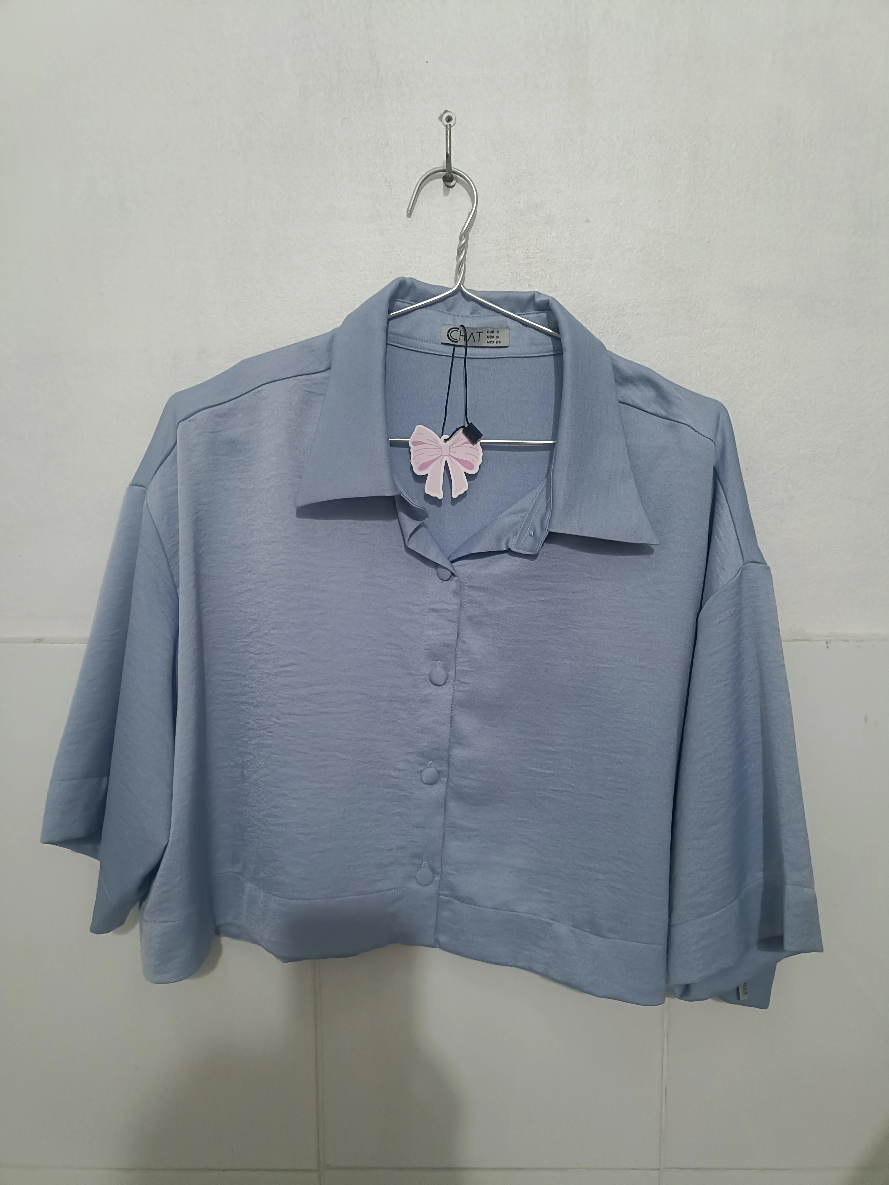 Áo sơ mi nữ tay lỡ màu xanh