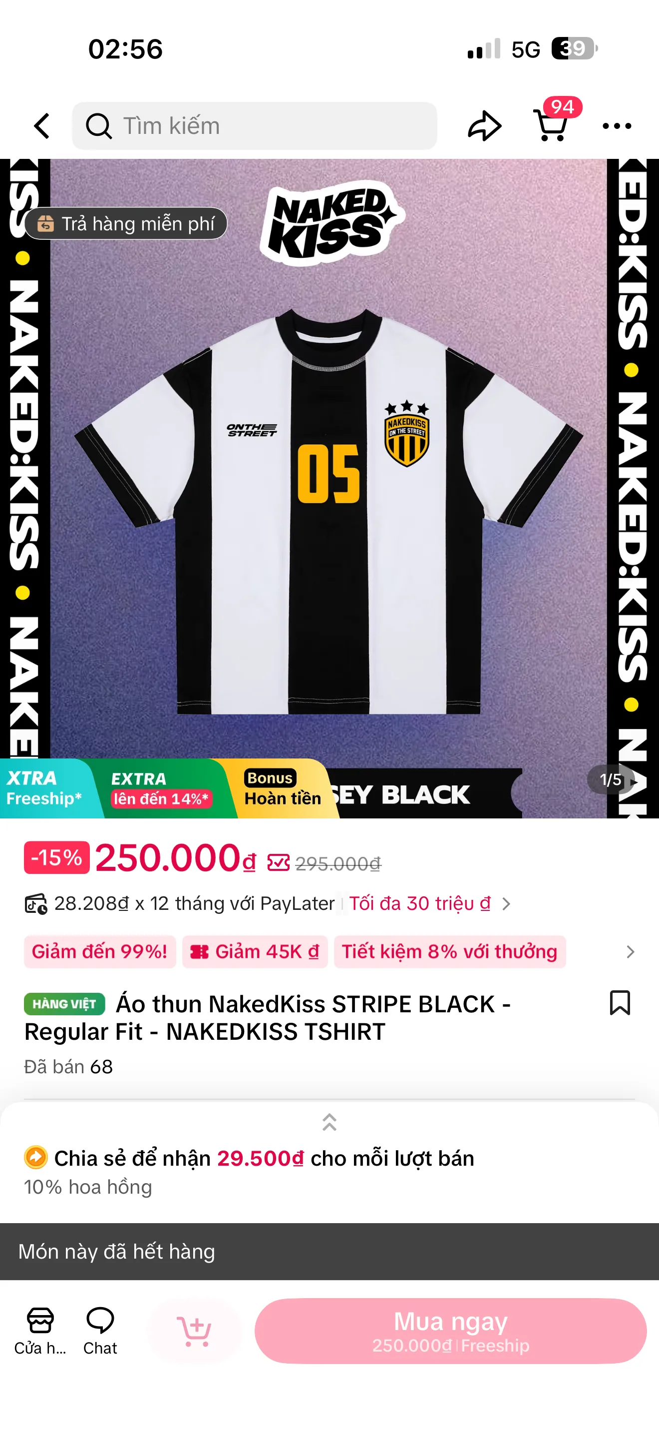 Áo thun NakedKiss STRIPE BLACK - Regular Fit - NAKEKISS TSHIRT