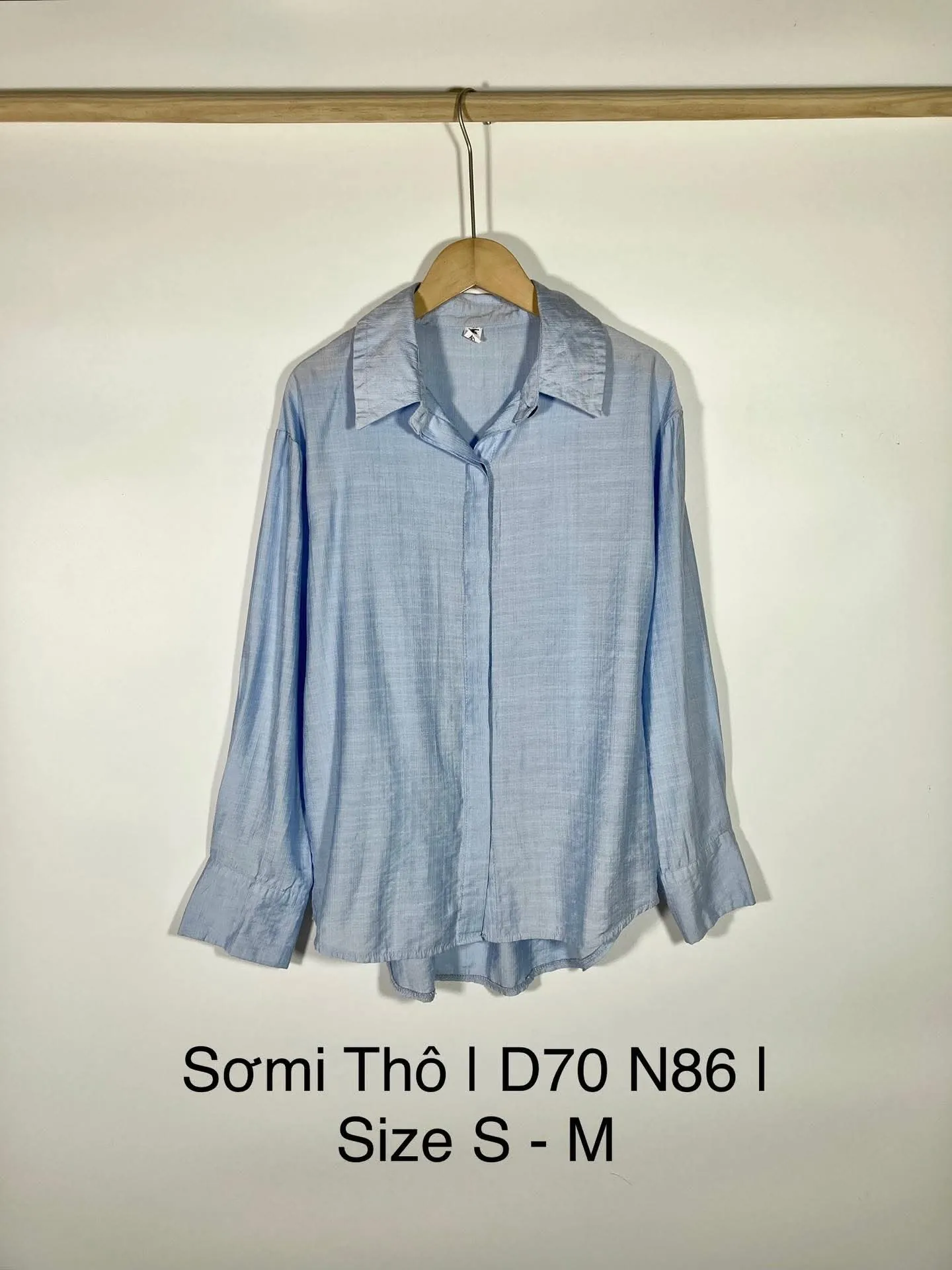 Áo Sơ mi Thô Basic Màu Xanh Fit < 55Kg