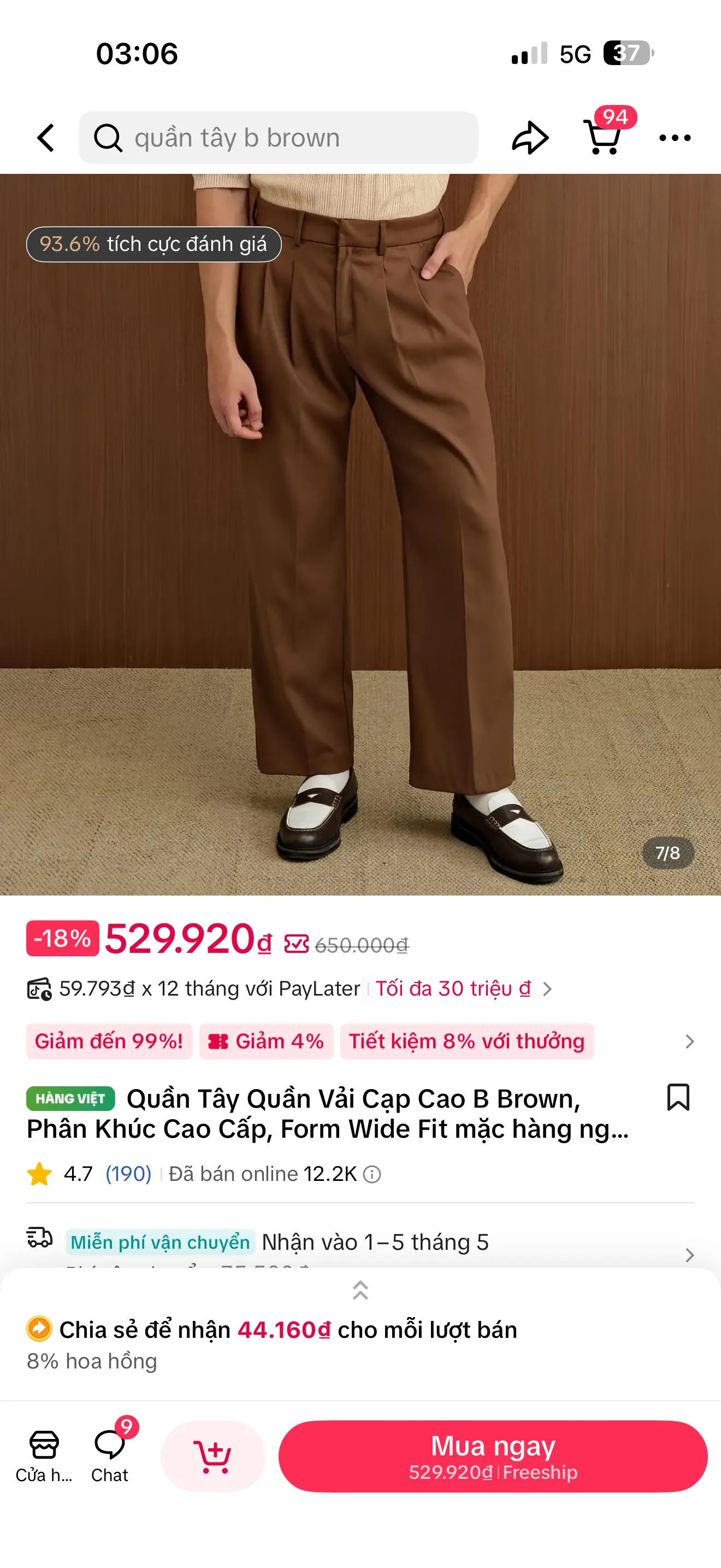 Quần Tây Quần Vải Cạp Cao B Brown Phần Khúc Cao Cấp Form Wide Fit