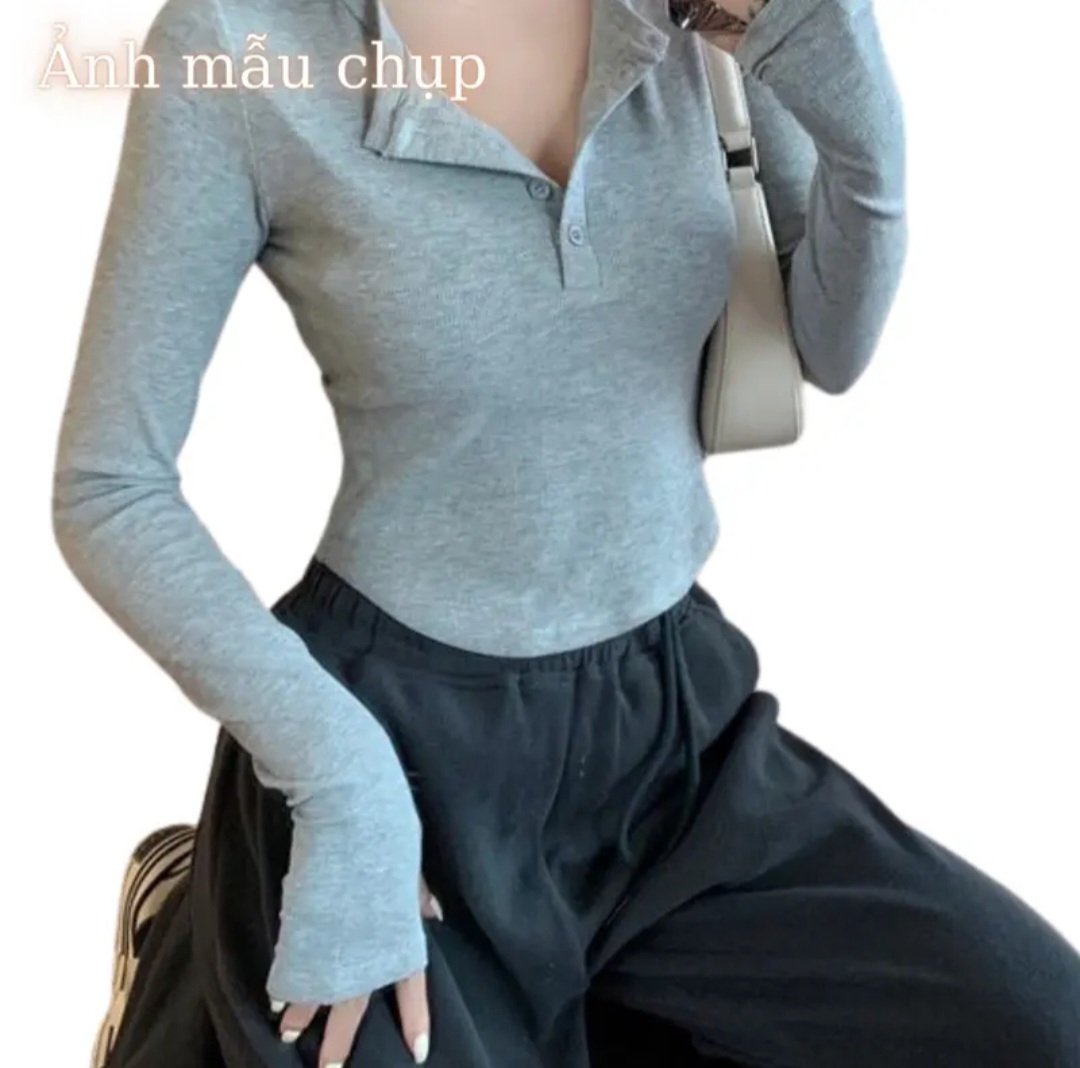 Áo croptop nữ dài tay xám 