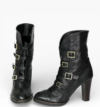 Boots Da Đen Nhiều Khóa