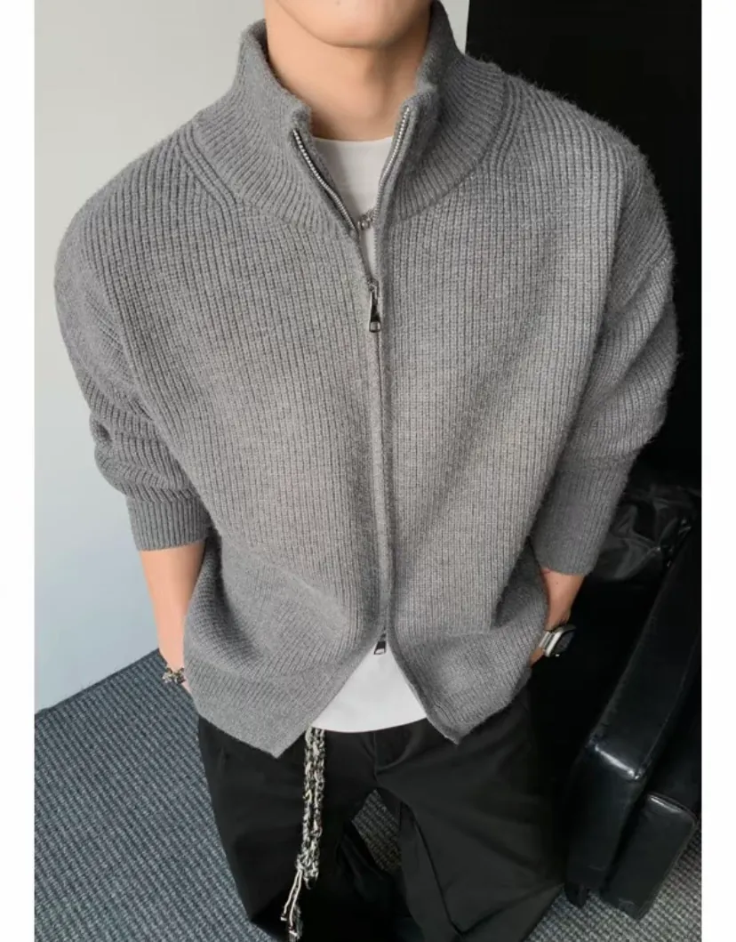 Áo len cardigan 2 khóa kéo zip form rộng phong cách Hàn Quốc ( còn nguyên mác ) 