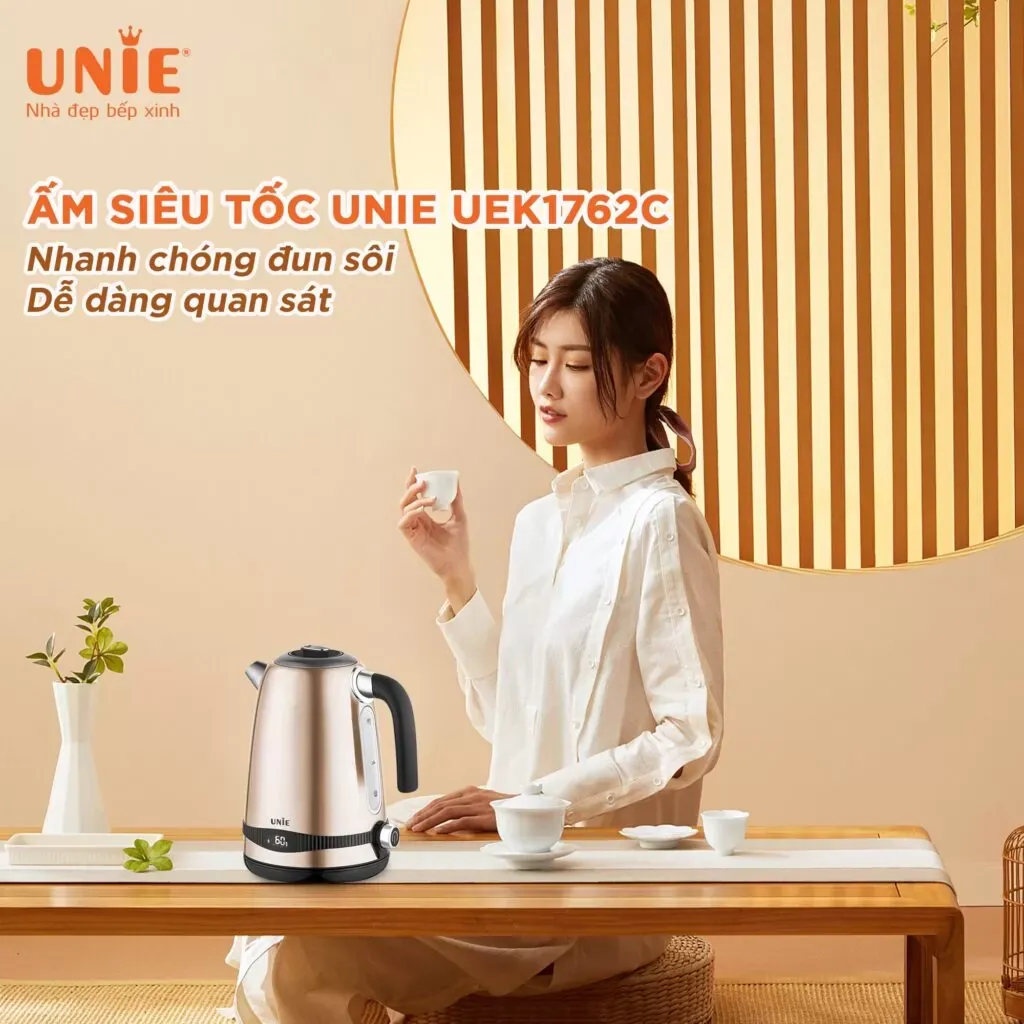 🔥 ẤM SIÊU TỐC UNIE UEK1762C – DUNG TÍCH 1.7L, TÙY CHỈNH NHIỆT ĐỘ LINH HOẠT