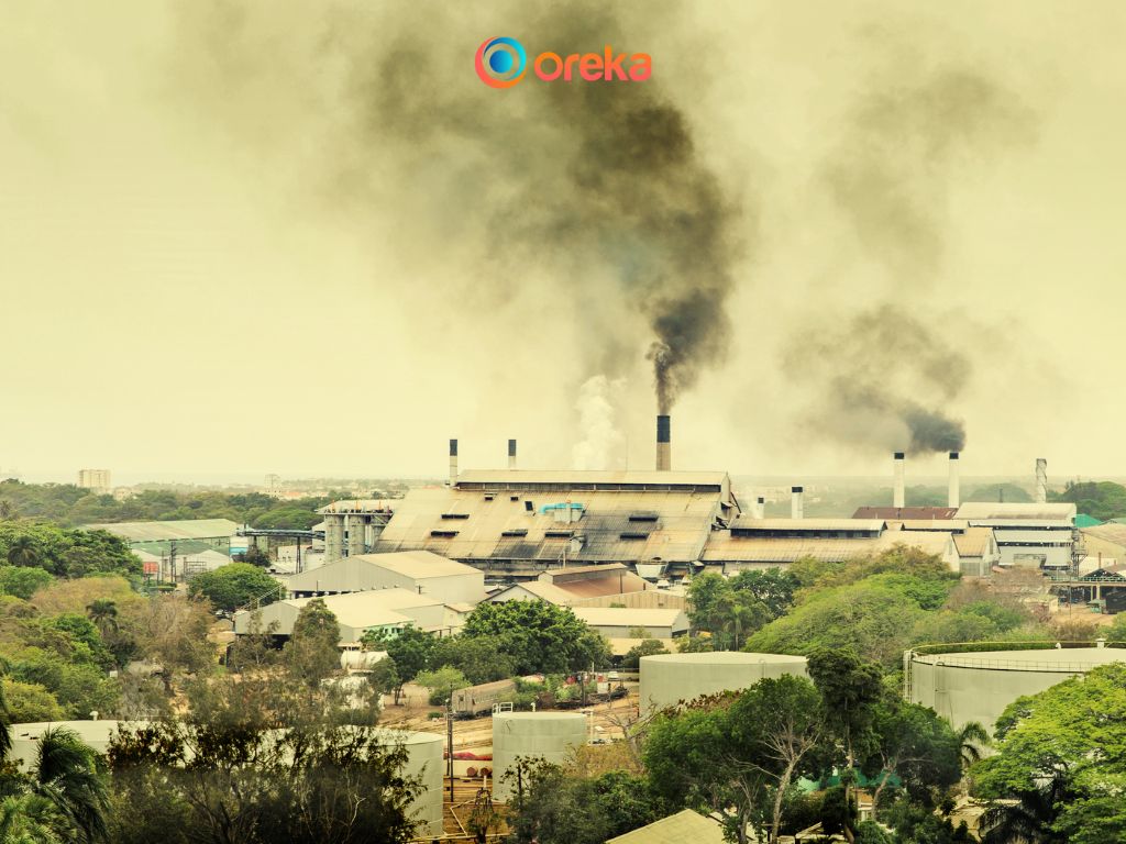 hiệu ứng nhà kính là gì, hình ảnh các cột khói thải từ các máy sản xuất