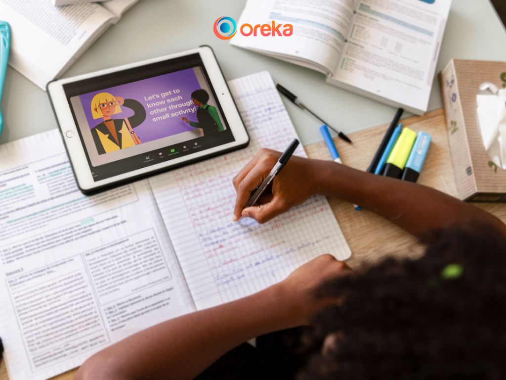 Ipad cho học sinh, hình ảnh chiếc ipad đang hỗ trợ học ngoại ngữ cho một bạn học sinh.